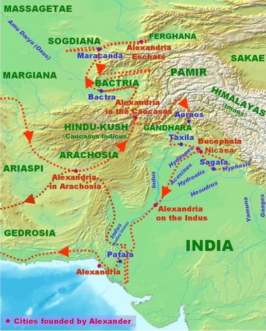 Map of Alexander's march through Pakistan